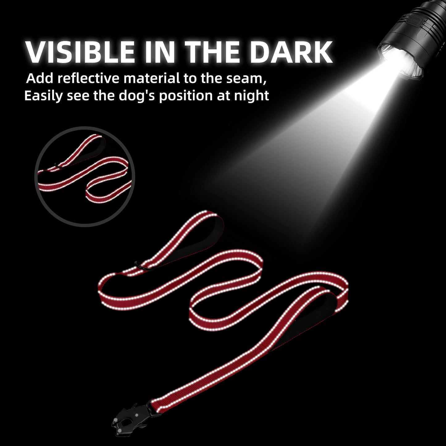 the COMMANDPRO REFLECTIVE LEASH - Heavy Duty Dog Leash - Nylon Reflective with Soft Padded 2 Handle & Auto Lock, Frog Clip, Outdoor Dog Leash with a Dog Poop Bag