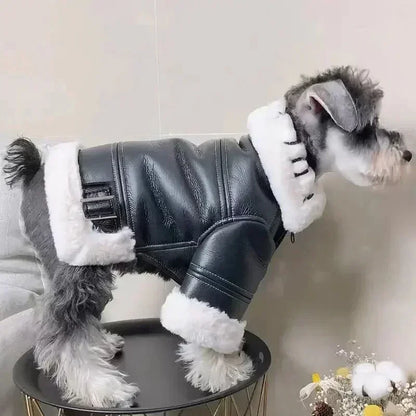 the BIKER DOG - Thickened Fur Integrated Motorcycle Jacket, Pet Clothes, Winter Clothing, Small Dog, Teddy, Pomeranian, Schnauzer