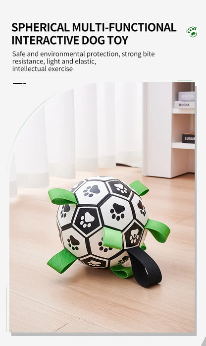 Dog Toys Soccer Ball with Straps Interactive Dog Toy for Tug of War Puppy Birthday Gifts Toy Durable Balls for Medium Large Dogs