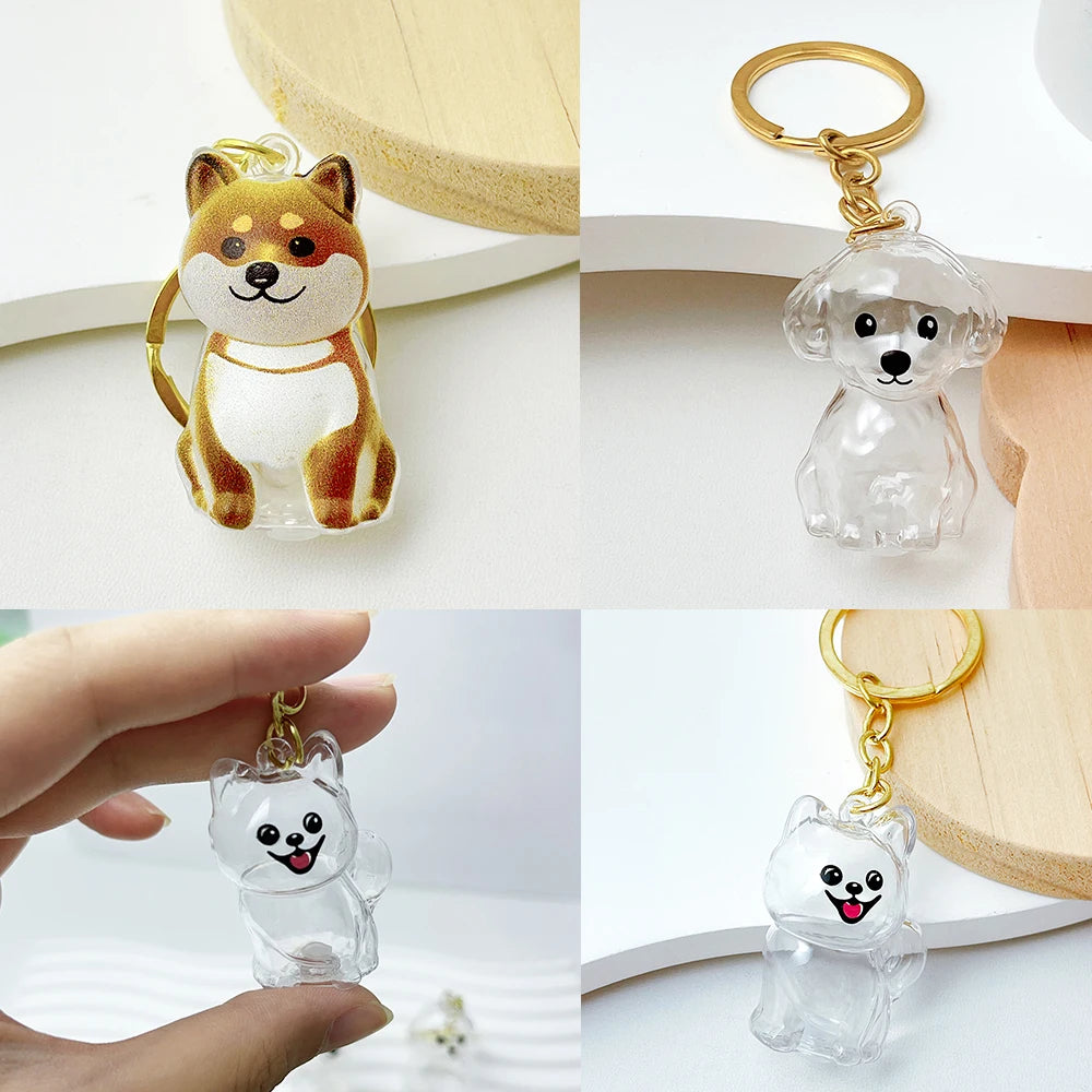 5pcs Dog Hair Storage Keyring Cute Pet Transparent Keychain Bag Car Interior Decoration Pendant Souvenir For Family Members