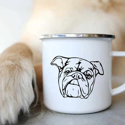 Cute Dog Printed Enamel Coffee Tea Mugs Office Home Party Beer Drink Cola Cups Funny Handle Camping Water Mug Best Friend Gifts