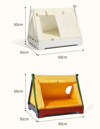 Wooden Pet Tent House - Washable Dog Bed for Small Dogs, Cat House with Removable Cover, Cozy Pet Tent for Indoor/Outdoor Use