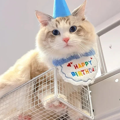 1set Cute puppy kitten birthday hat and scarf dog hat scarf pet birthday supplies cat and dog accessories