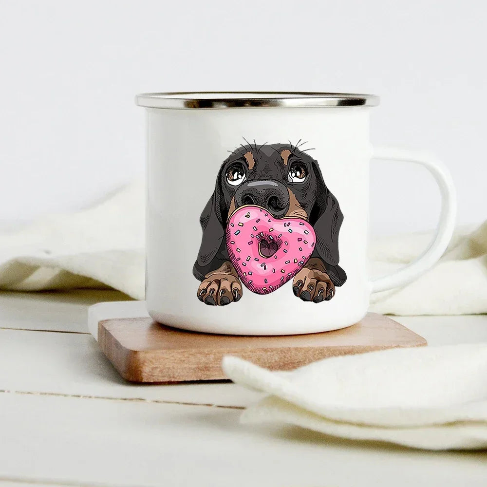 Funny Dachshund Print Creative Enamel Mug Coffee Wine Mugs Cartoon Dogs Paw Party Drink Beer Juice Milk Cups Gifts for Lover Dog