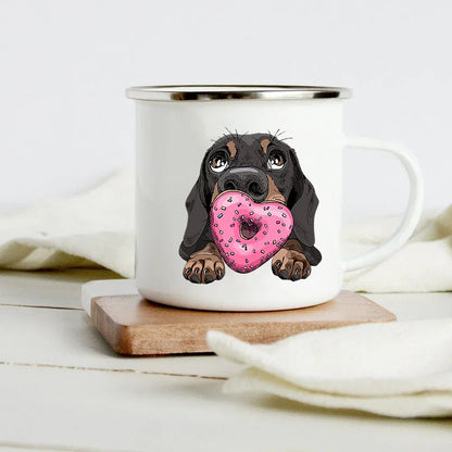 Funny Dachshund Print Creative Enamel Mug Coffee Wine Mugs Cartoon Dogs Paw Party Drink Beer Juice Milk Cups Gifts for Lover Dog