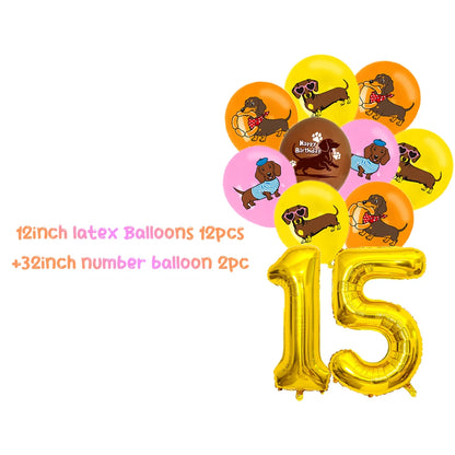 Cute Dachshund Theme Birthday Party Decorations Lovely Puppy Backdrop Cake Insert Banner Balloon Baby Shower Supplies Child Gift