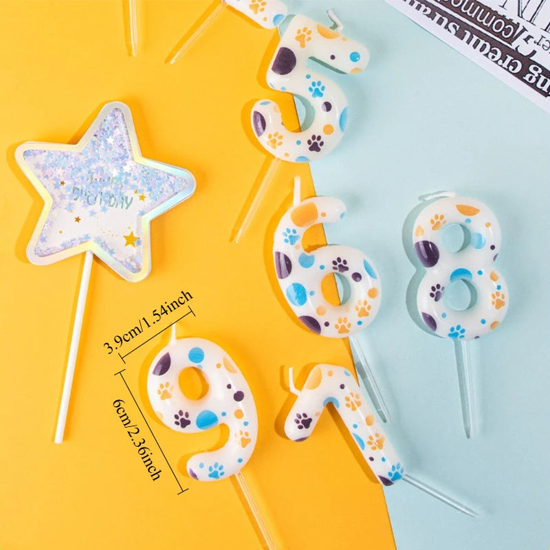 Cute Puppy Paw Print Number Birthday Candles, Suitable For Cake Decorations, Birthday Celebrations, Anniversary Commemorations