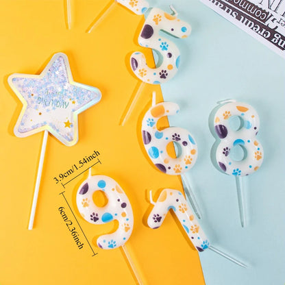 Cute Puppy Paw Print Number Birthday Candles, Suitable For Cake Decorations, Birthday Celebrations, Anniversary Commemorations