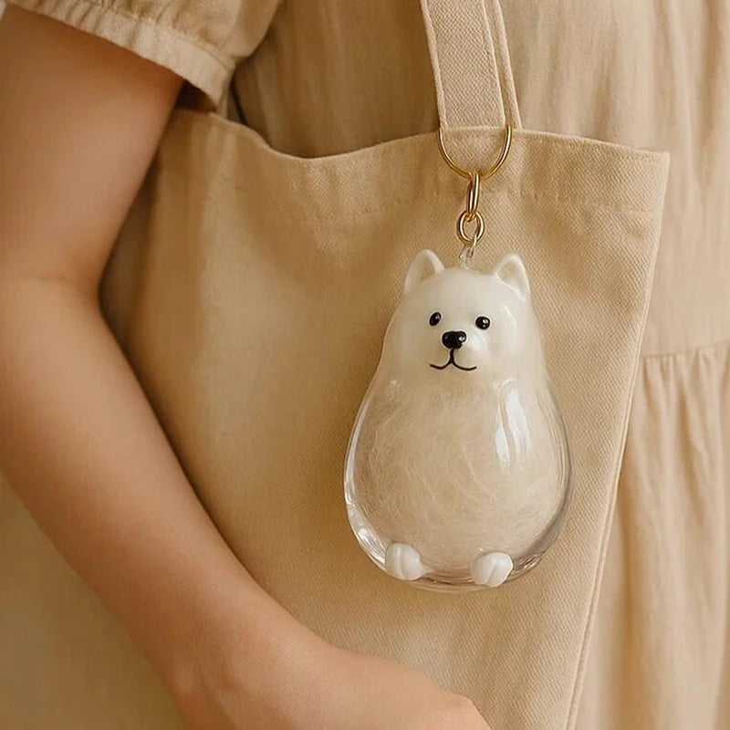 〔CC55〕Clear Puppy Hair Memorial Keepsake Capsule Pet's Dog Fur Container Pendant Keychain Decor Pet Lovers Home Display Gifts
