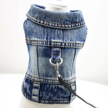 Pet Dog Denim Jacket Dark Wash Sleeveless Towable Jeans Vest Coat for Small Medium Dogs Cat Puppy Spring/Autumn Clothes Apparel