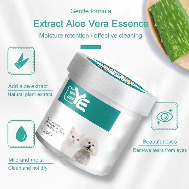 the PET EYE WIPES - Pet Eye Wipes Cats and Dogs, Tear Mark Wet Wipes, Cats and Dogs Universal No Irritation Cleaning Products, 130 Canned Wipes