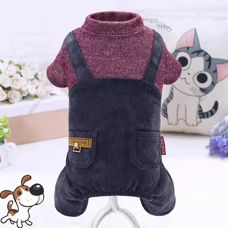 Pet clothing, dog four-legged hoodie, new autumn and winter Pomeranian Teddy with fleece Corgi Bichon Frise puppy clothing
