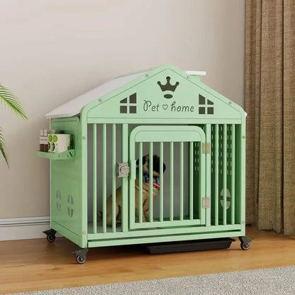 the DOG VILLA - Multi-Functional Solid Wood Steel Frame Pet Dog Villa, Small/Medium-Sized Dog Cage, Indoor Outdoor Dog Cage, Dog Bed with Toilet