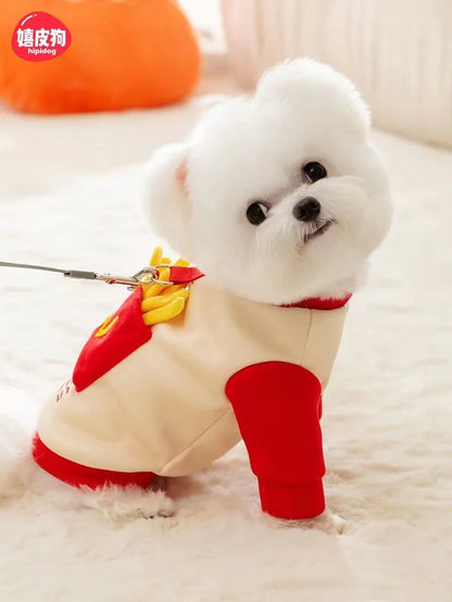 Pet Leash Little Dog Clothes Schnauzer Hoodie Autumn Small Dog Pocket French Fries with Plush Pullover Top Puppy Clothes
