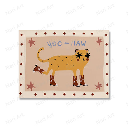 Funny Animals Tiger Bonjour Dog Bunny Skateboard Posters Prints Wall Art Canvas Painting Nursery Pictures for Kids  Room Decor