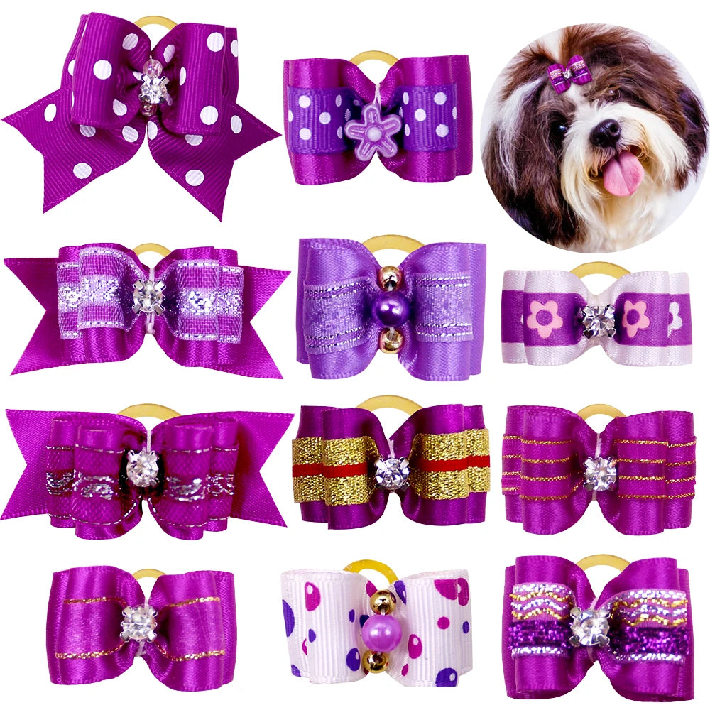 20pcs Pet Dog Cute Hair Bows with Rhinestone&Flowers Ribbon Bows Dog Hair Accessory Dog Groomining Pet Supplies