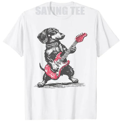 the ROCKER DOG - Vintage Dachshund Weenie Playing Guitar T-Shirt, Dog Men Music Lover Graphic Outfit, Funny Rock Hip Hop Streetwear Saying Tee