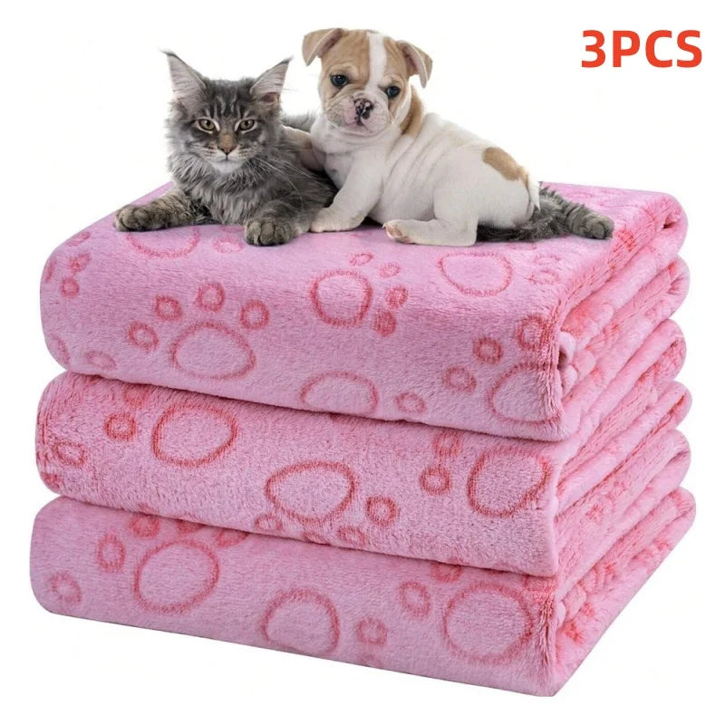 3 PCS Soft and Fluffy Quality Pet Blanket, Cute Paw Print Dog Blanket, Plush Pet Mat, Warm and Comfortable Cat and Dog Blanket