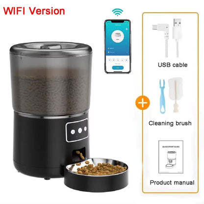 Automatic Pet Feeder 4L Capacity Smart Timer Tuya Control Food Dispenser with Stainless Steel Bowl Dogs Cats Feeding Supplies