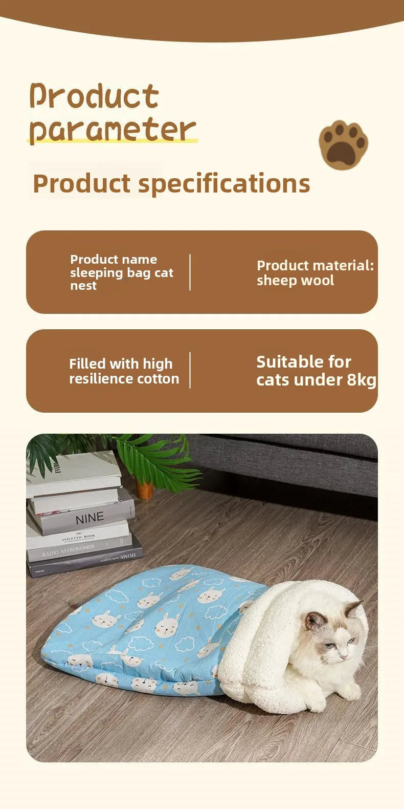 Cat Nest Winter Warmth Semi Enclosed Cat Sleeping Bag Nest Deep Sleep Designed for Cats Bedding Cat Mat Pet Universal