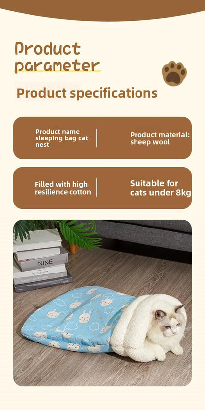 Cat Nest Winter Warmth Semi Enclosed Cat Sleeping Bag Nest Deep Sleep Designed for Cats Bedding Cat Mat Pet Universal