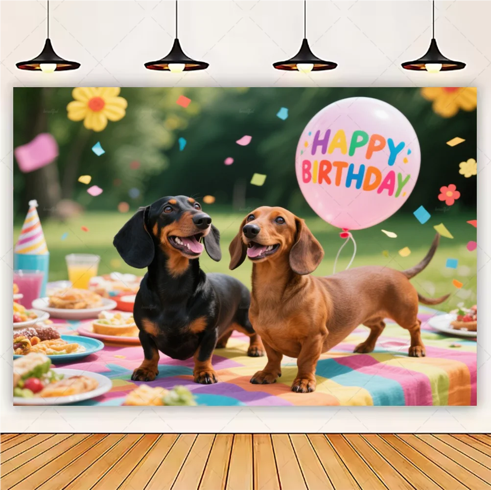 Cute Dachshund Theme Birthday Party Decorations Lovely Puppy Backdrop Cake Insert Banner Balloon Baby Shower Supplies Child Gift