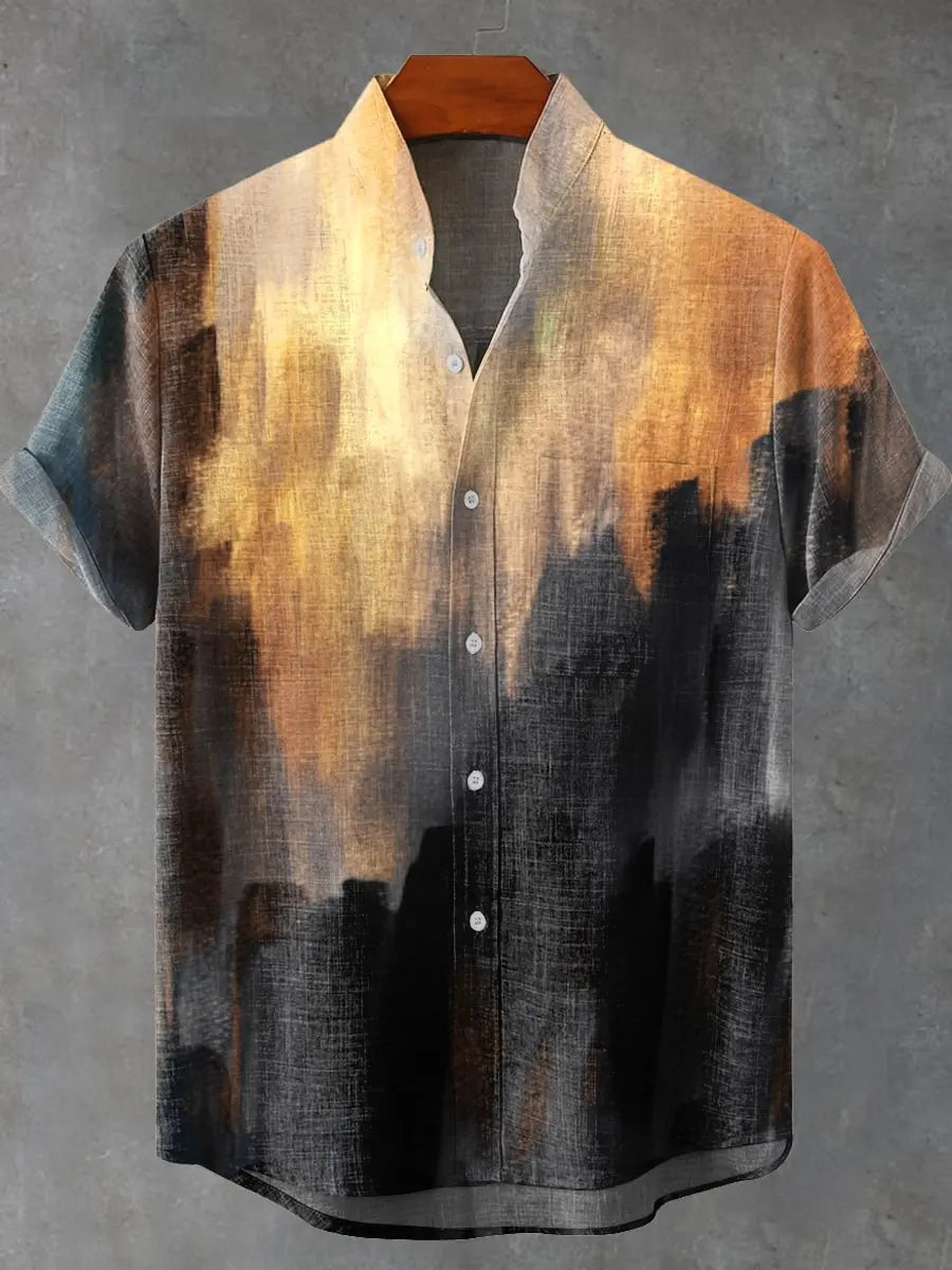 the CLIFFORD - Men's Short Sleeve Linen Shirt, 3D Fish Print Pocket Short Sleeve Shirt, Fashion Button Men's Shirt