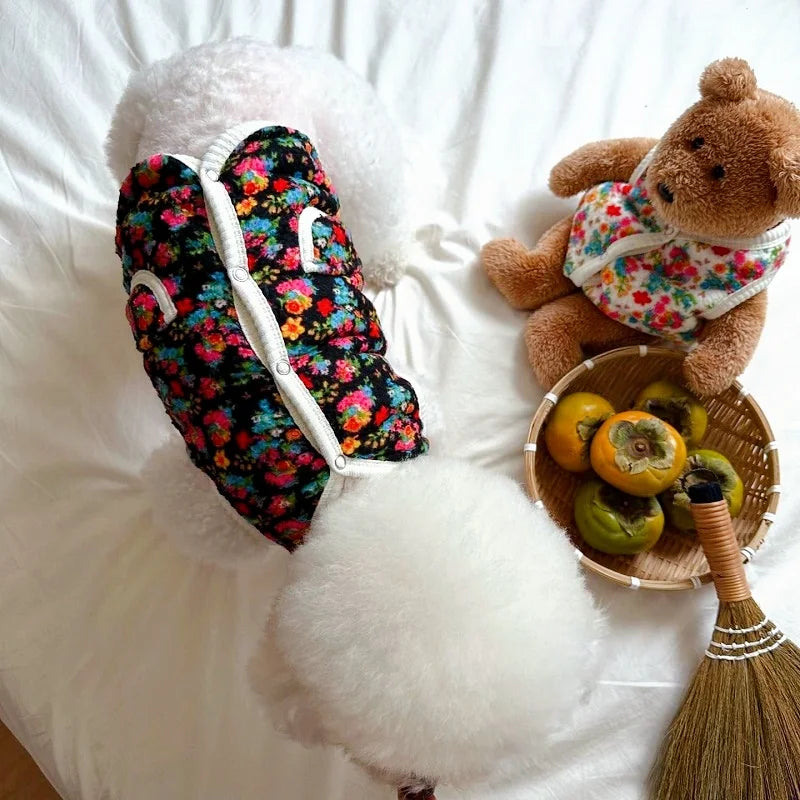 Warm Pet Vest Coat Floral Print Fleece Vest Chiuahua Yorkshire Thick Coat for Small Medium Dog Two-legged Clothes Pet Costume