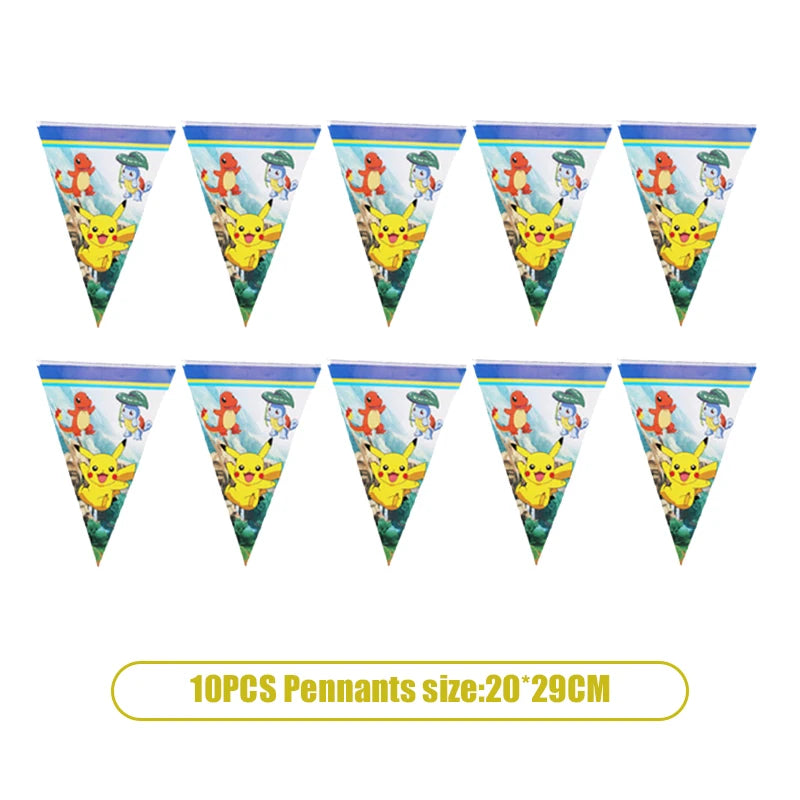 Pikachu Birthday Pokemon Party Decorations Pikachu Foil Balloons Disposable Tableware Plate Napkin Banner For Boy Party Supplies