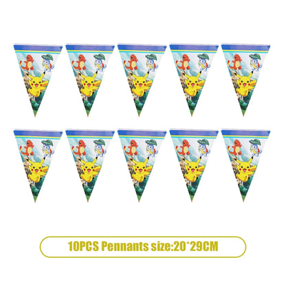 Pikachu Birthday Pokemon Party Decorations Pikachu Foil Balloons Disposable Tableware Plate Napkin Banner For Boy Party Supplies