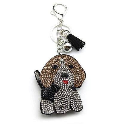 Lovely Beagle Doggie Keyholder For Women Men Full Crystal Blingbling Tassel Animal Bag Hanging Dog Pup Cute Keyring Jewelry