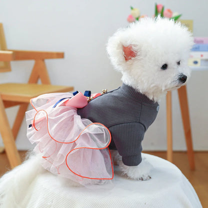 Fancy Bowtie Pet Dress For Dogs Spring Summer Puppy One Piece Apparel Girl Female Luxury  Formal Cat Wear Yorkshire Terrier Item