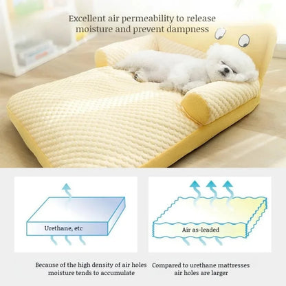 Pet Cooling Pad with L Shaped Pillow and Two Cute Eyes Pattern for Dogs and Cats Washable Ice Cooling Mat Summer Comfort Design