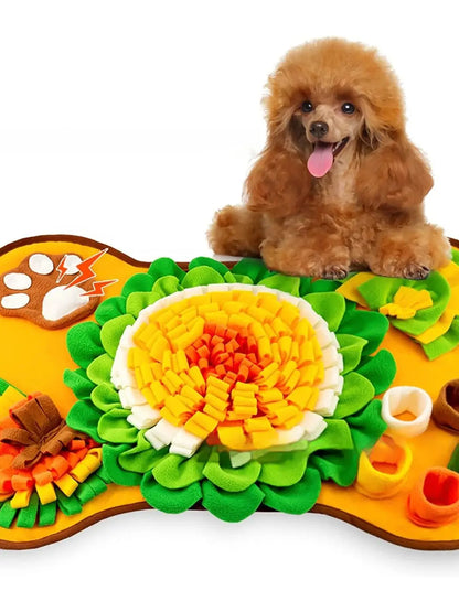 the SNIFFLE MAT - Interactive Dog Snuffle Mat for Small/Medium Dogs, Soft Durable Fleece with Squeaky Toy, Slow Feeding Anti-Anxiety, Machine Wash