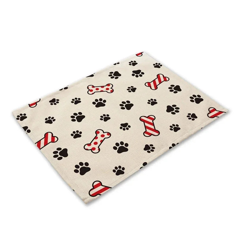 Pug Dog Pattern Cotton Linen Pad Dining Table Mats Coaster Bowl Cup Mat Pattern Kitchen Placemat 40*30cm Home Decor