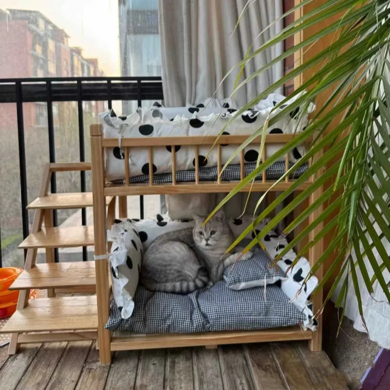 the DOGGY BUNKBED - Dog Bed, Solid Wood Princess Bed, Dog/Cat Under Pet Bunk Bed, High and Low Off the Ground Moisture-Proof Cat Kennel/Dog Kennel