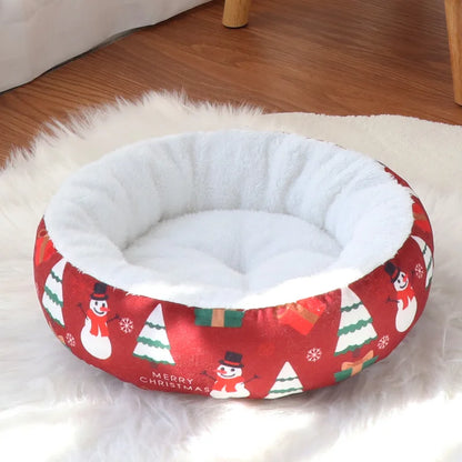 Christmas Dog Bed for Small & Medium Dogs Round Plush Cushion Cozy Sleeping Mat Washable Cat Dog Nest Pet Supplies
