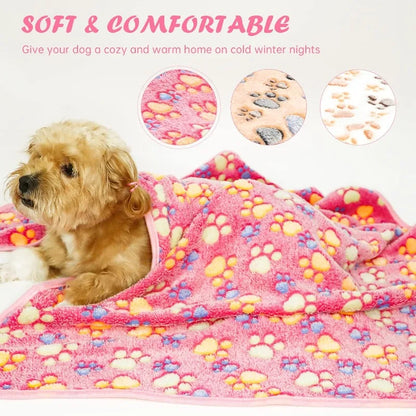 3Pcs/SET Washable Dog Blanket Fuzzy Cat Warm Sleep Mat Cute Paw Print Fleece Blanket Soft Puppy Throw Cover for Kennel Crate Bed