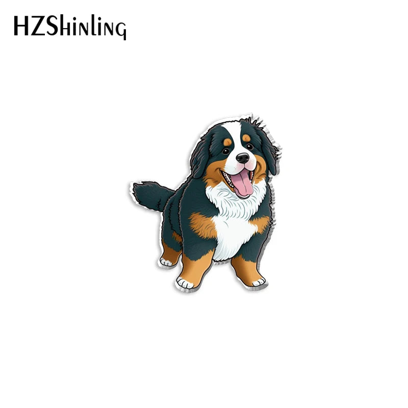 2023 New Bernese Mountain Dog Acrylic Lapel Pin Animal Epoxy Butterfly Clasp Pin Handmade Butterfly Brooch