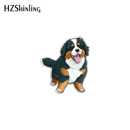 2023 New Bernese Mountain Dog Acrylic Lapel Pin Animal Epoxy Butterfly Clasp Pin Handmade Butterfly Brooch