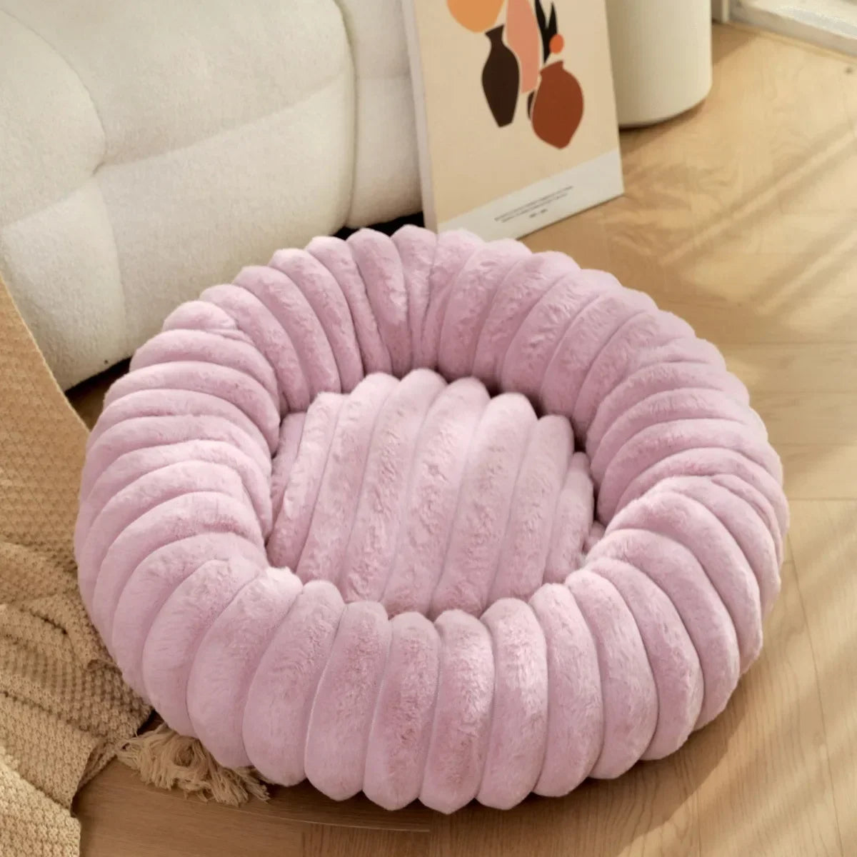 Winter Pet Kennel Round Rabbit Plush Padded Soft, Comfortable and Warm Fashion Solid Color Cat and Dog Mattress Pet Pad