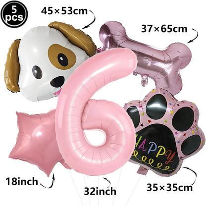 Dog Theme Party Digital Balloon Dog Head Dog Paw and Pink Dog Bone Shaped Foil Balloon Baby Shower Kids Birthday Pets Decoration