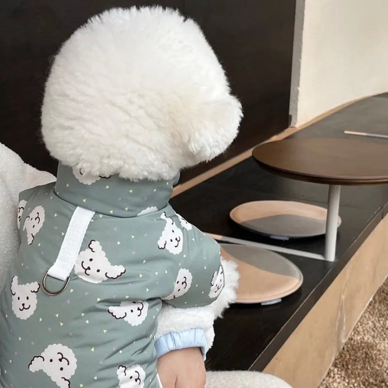 the SNUGGLEBEAR OUTDOOR COAT - Waterproof Cotton Jacket with Bear Print, Warm Winter Coat, Four-Legged Dog Clothes, Chihuahua, Poodle, Bichon Puppy Accessories