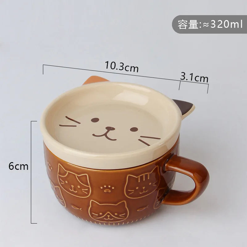 220ML Mug Japanese Shiba Inu Ceramic Coffee Cup Saucer Cartoon Animal Breakfast Milk Cup Embossed Coffee Cup Afternoon Tea Suppl