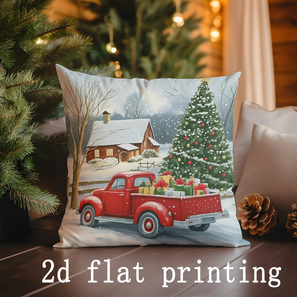 Home Decor Christmas Scenes: Dog, Bird, Cabin Pillow Covers Pattern Cushion Cover Suitable for Sofa Bedroom Car Pillow Cover