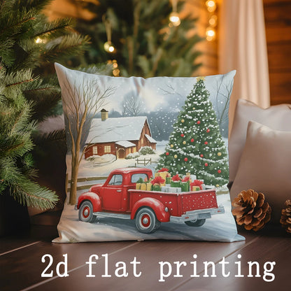 Home Decor Christmas Scenes: Dog, Bird, Cabin Pillow Covers Pattern Cushion Cover Suitable for Sofa Bedroom Car Pillow Cover