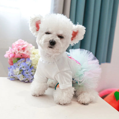 Layered Rainbow Veil Puppy Summer Clothes for Small Dogs Birthday Short Sleeve Pet Dog Dresses Princess Summer New Cat Clothing