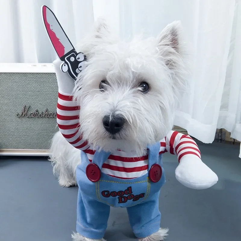 Chucky Dog Halloween Costume Fashion Funny Horror Movie Pet Party Outfit Comical Sweatshirt Set Dog Jumpsuit for Comical Effect