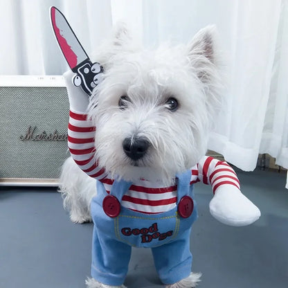 Chucky Dog Halloween Costume Fashion Funny Horror Movie Pet Party Outfit Comical Sweatshirt Set Dog Jumpsuit for Comical Effect