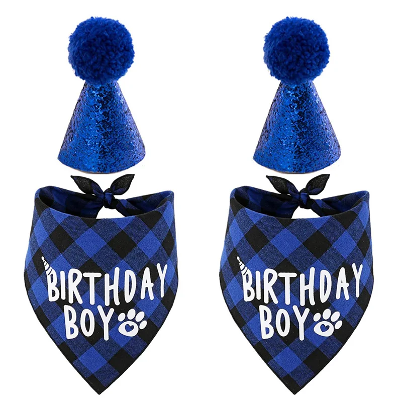 A85M 2X Dog Birthday Party Supplies,Pet Birthday Hat And Boy Doggy Birthday Bandana Set